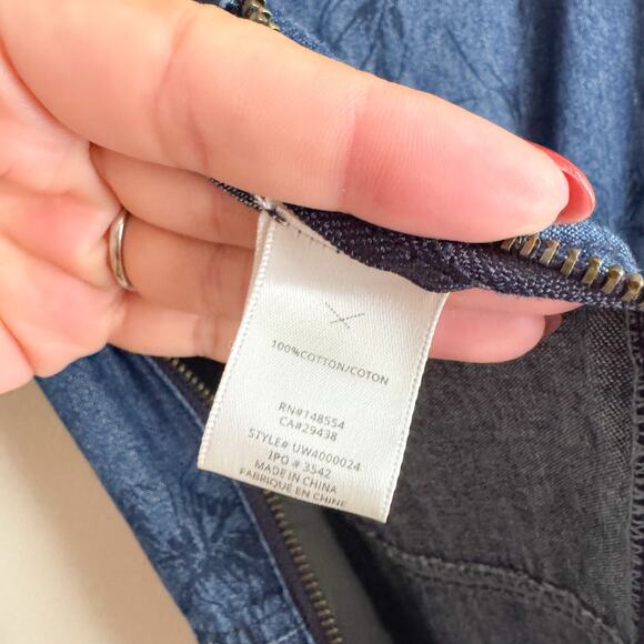 Unpublished Blue Denim Floral Print Square Neck Shoulder Tie Overalls Medium - Picture 5 of 8